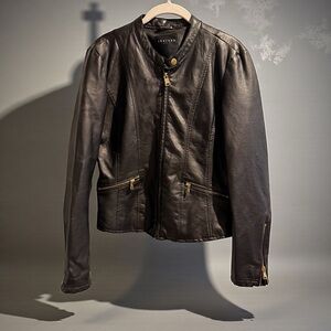 Therapy Black Faux Leather Moto Jacket Floral Lining Size M